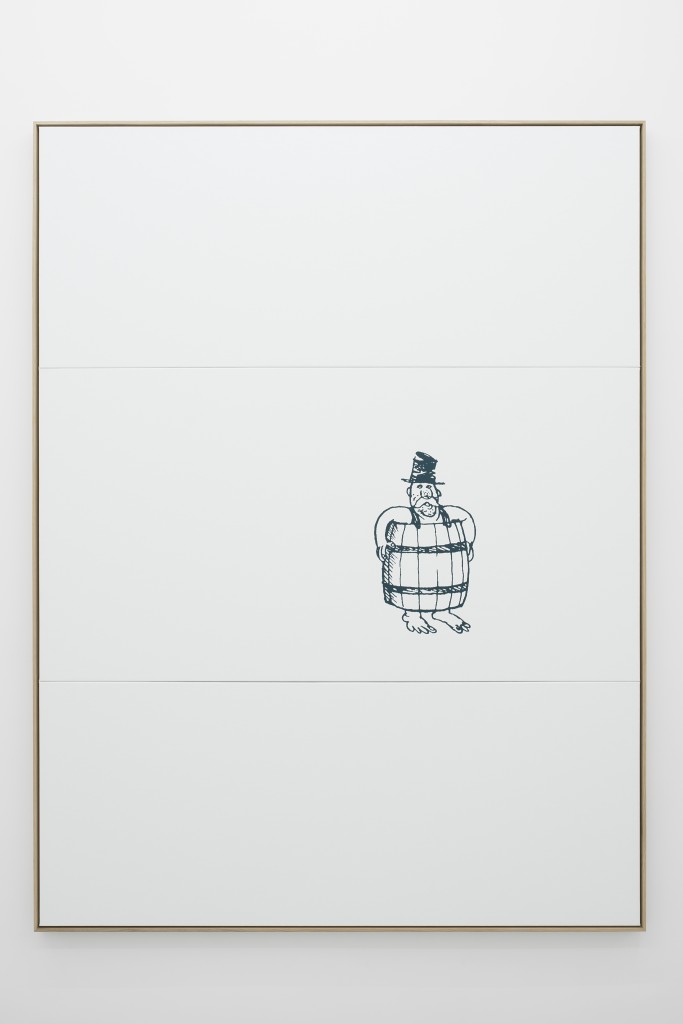 Oliver Osborne, Untitled (Barrel), 2015,  Silkscreen on linen, oak frame
