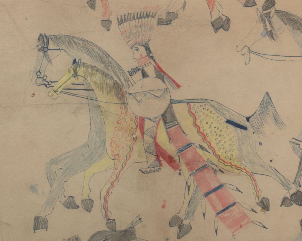Red Horse (Minneconjou Lakota Sioux, 1822-1907), Untitled from the Red Horse Pictographic Account of the Battle of the Little Bighorn (detail), 1881. Graphite, colored pencil, and ink. NAA MS 2367A, 08570700 National Anthropological Archives, Smithsonian Institution